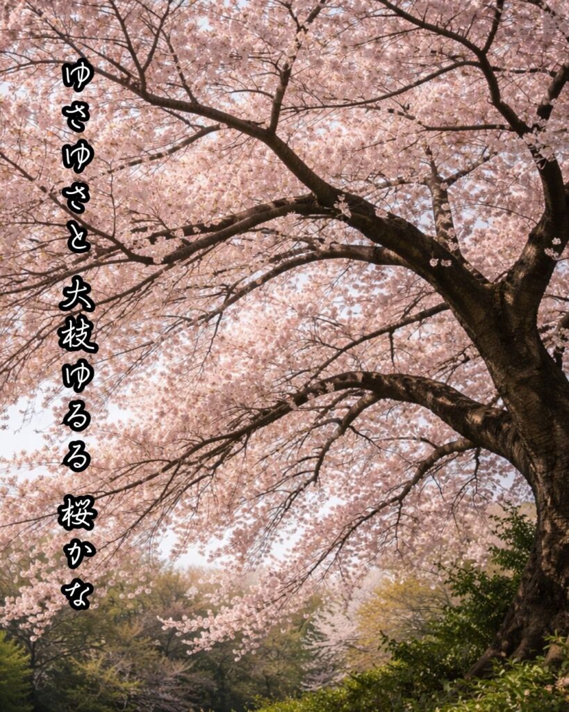 「ゆさゆさと　大枝ゆるる　桜かな」村上鬼城の俳句をイメージした画像