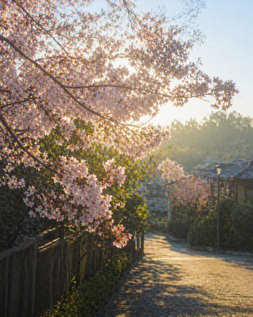 河東碧梧桐の春の俳句5選vol.2-代表作をわかりやすく解説！「ゆうべねむれず子に朝の桜見せ」この俳句をイメージした画像