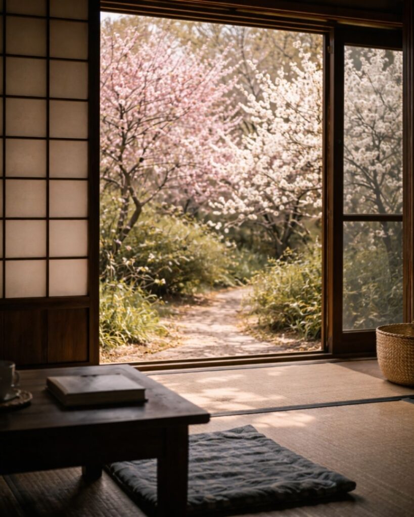 長塚節の春の短歌5選vol.2–代表作をわかりやすく解説!「葛飾の 梅咲く春を 見に行かむ たどきも知らず 一人こもり居」この短歌をイメージした画像