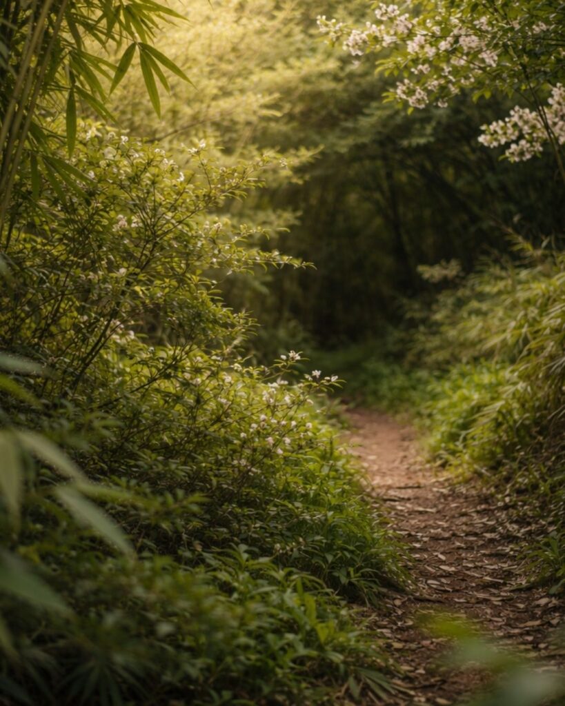 村上鬼城の春の俳句5選-代表作をわかりやすく解説！「鶯や　隣へ逃げる　薮つづき」この俳句をイメージした画像
