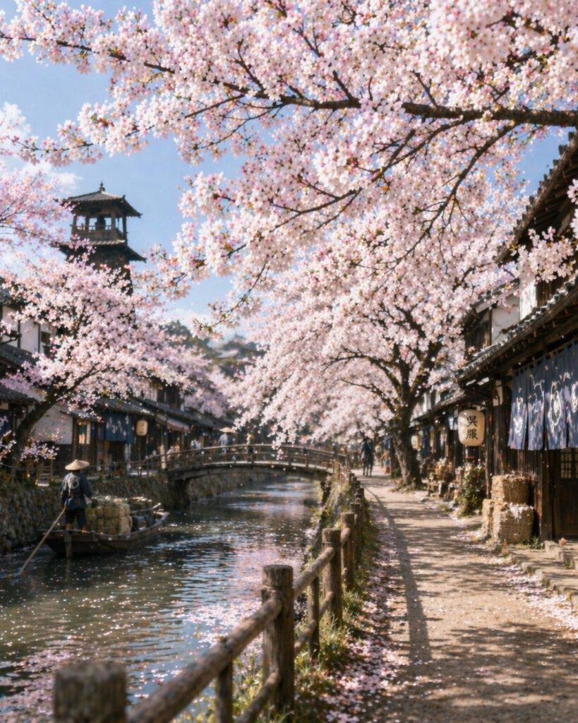 炭太祇の春の俳句5選-代表作をわかりやすく解説！「咲出すと　いなや都は　さくら哉」この俳句をイメージした画像