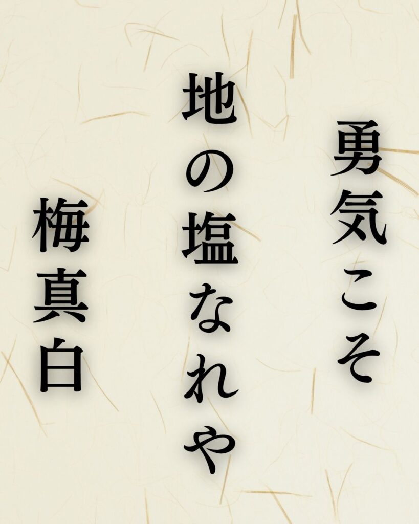 中村草田男の春の俳句5選-代表作をわかりやすく解説！「勇気こそ　地の塩なれや　梅真白」この俳句を記載した画像