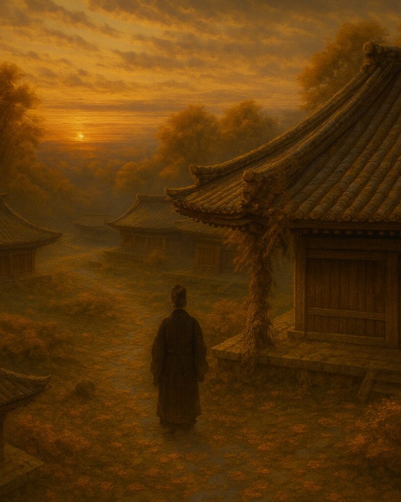 百人一首第100番 順徳天皇『百敷や』背景解説–昔をしのぶ「百敷や　古き軒端の　しのぶにも　なほ余りある　昔なりけり」の情景をテーマにしたイメージの画像
