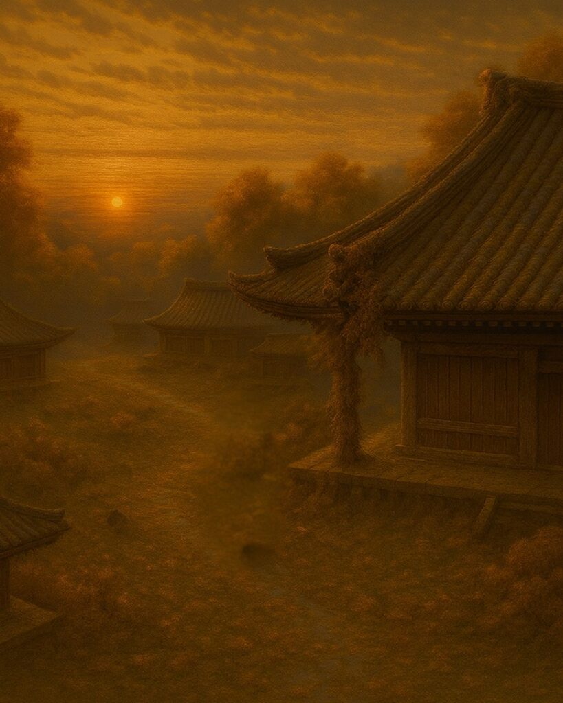 百人一首第100番 順徳天皇『百敷や』背景解説–昔をしのぶ「百敷や　古き軒端の　しのぶにも　なほ余りある　昔なりけり」の情景をテーマにしたイメージの画像
