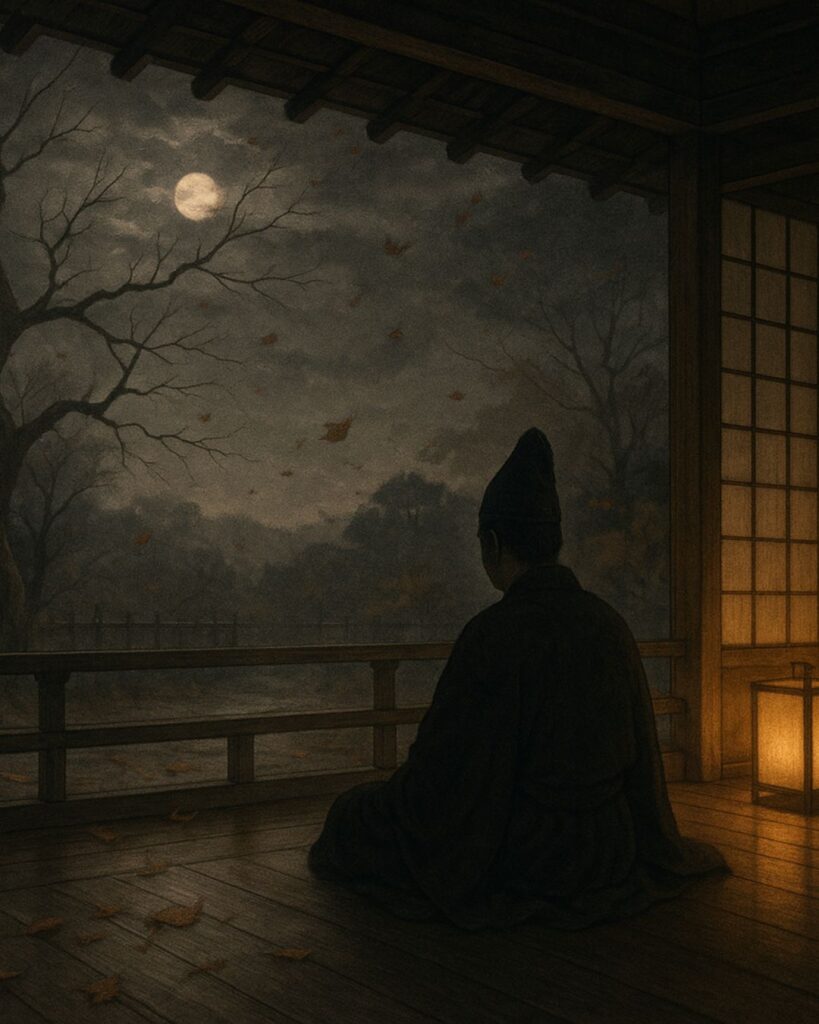 百人一首第99番 後鳥羽天皇『人も惜し』背景解説–世を思ふ身「人も惜し　人も恨めし　あぢきなく　世を思ふゆゑに　物思ふ身は」の情景をテーマにしたイメージの画像
