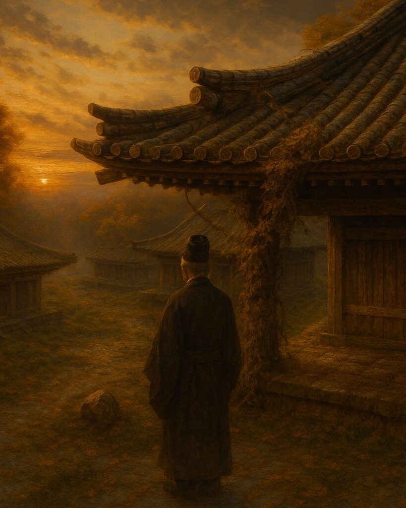 百人一首第100番 順徳天皇『百敷や』背景解説–昔をしのぶ「百敷や　古き軒端の　しのぶにも　なほ余りある　昔なりけり」の情景をテーマにしたイメージの画像
