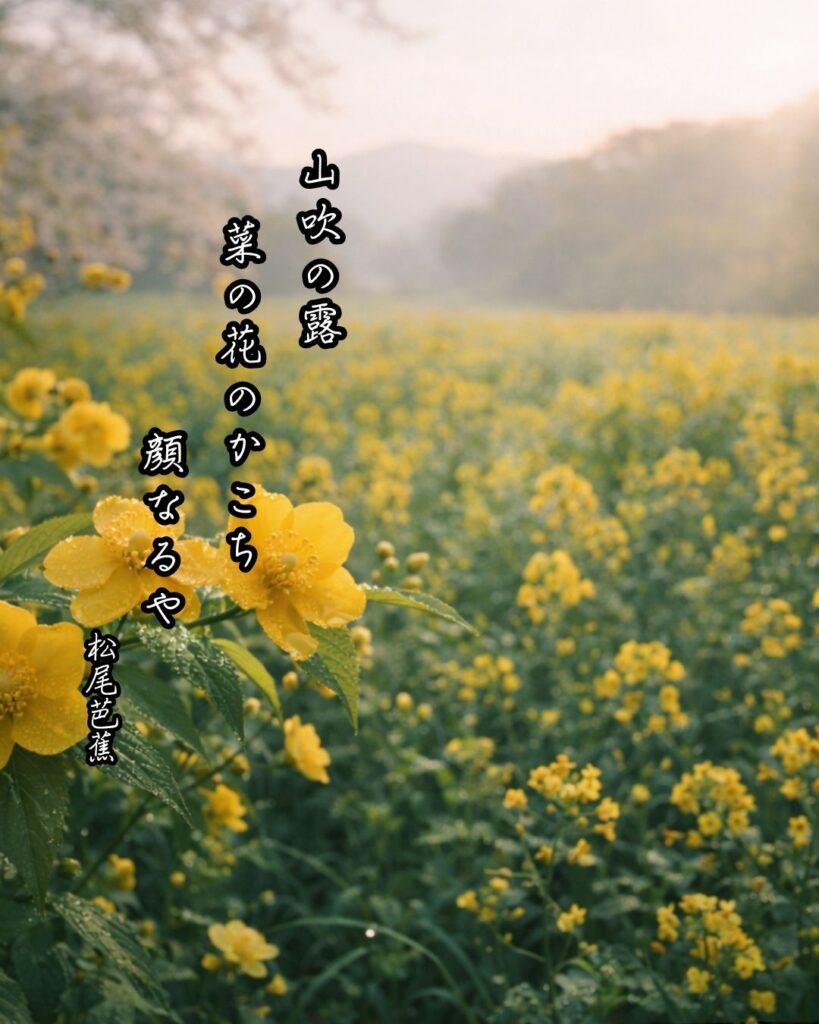 松尾芭蕉の俳句はなぜ面白いの?5つの視点から名句を読み直す「山吹の露 菜の花のかこち 顔なるや」この俳句をイメージした画像